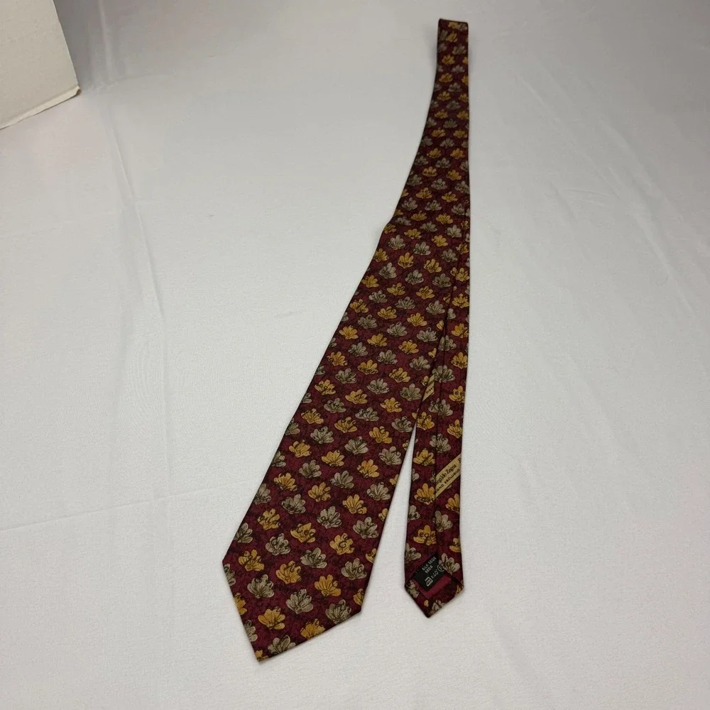 Ermenegildo Zegna Tie Mens OS Burgundy Gold Floral Leaf Silk Italian Designer